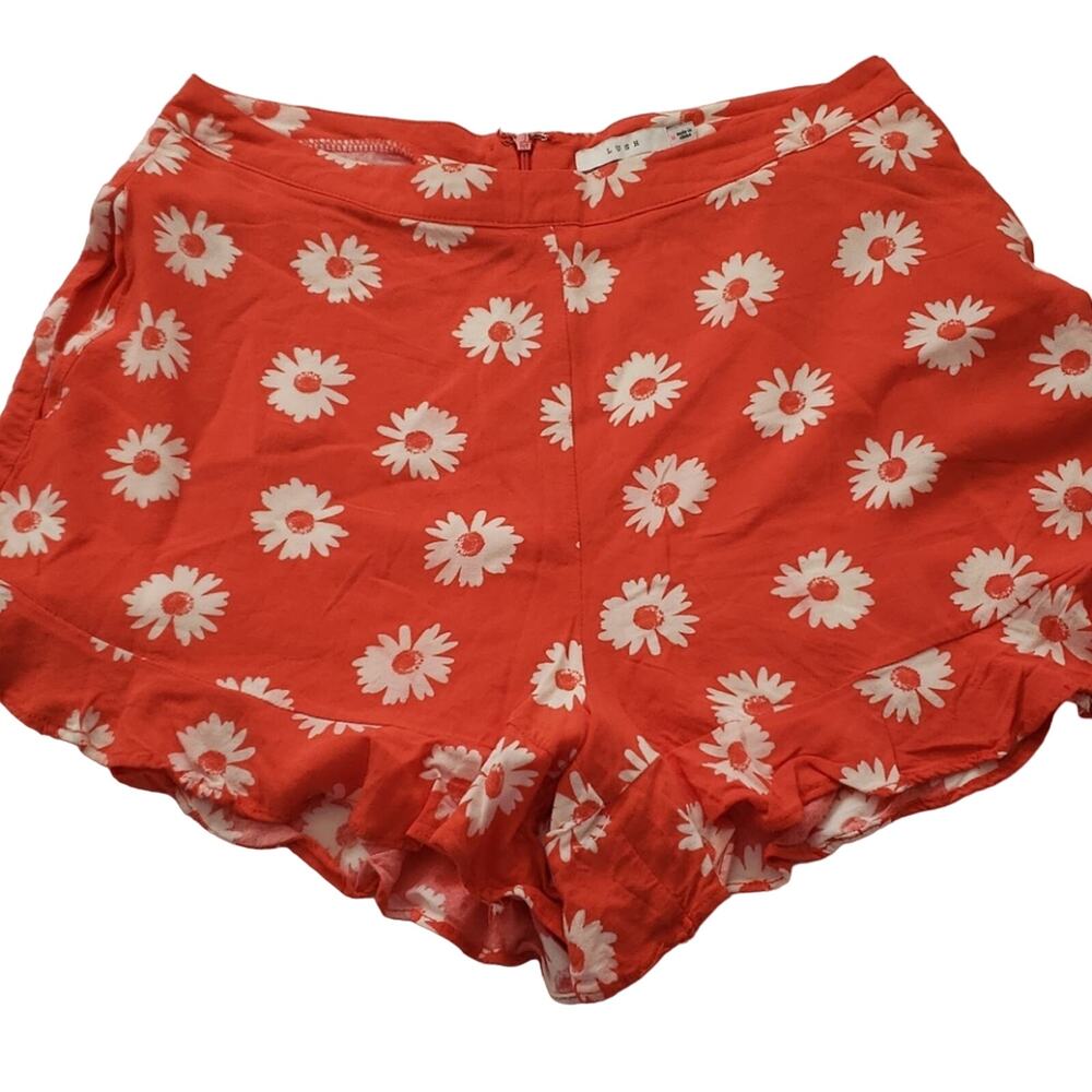 Lush Ruffle Hem Orange Floral Shorts M